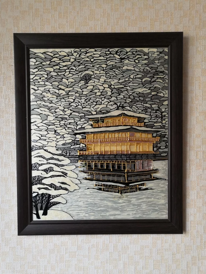 golden temple - My, Painting, Stained glass, Japan, Gold, Temple, Winter