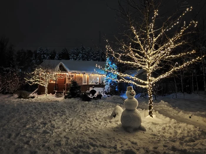 Welcome! - My, The photo, Mobile photography, Cuban, Winter, snowman, House, Story, Garland, Dog