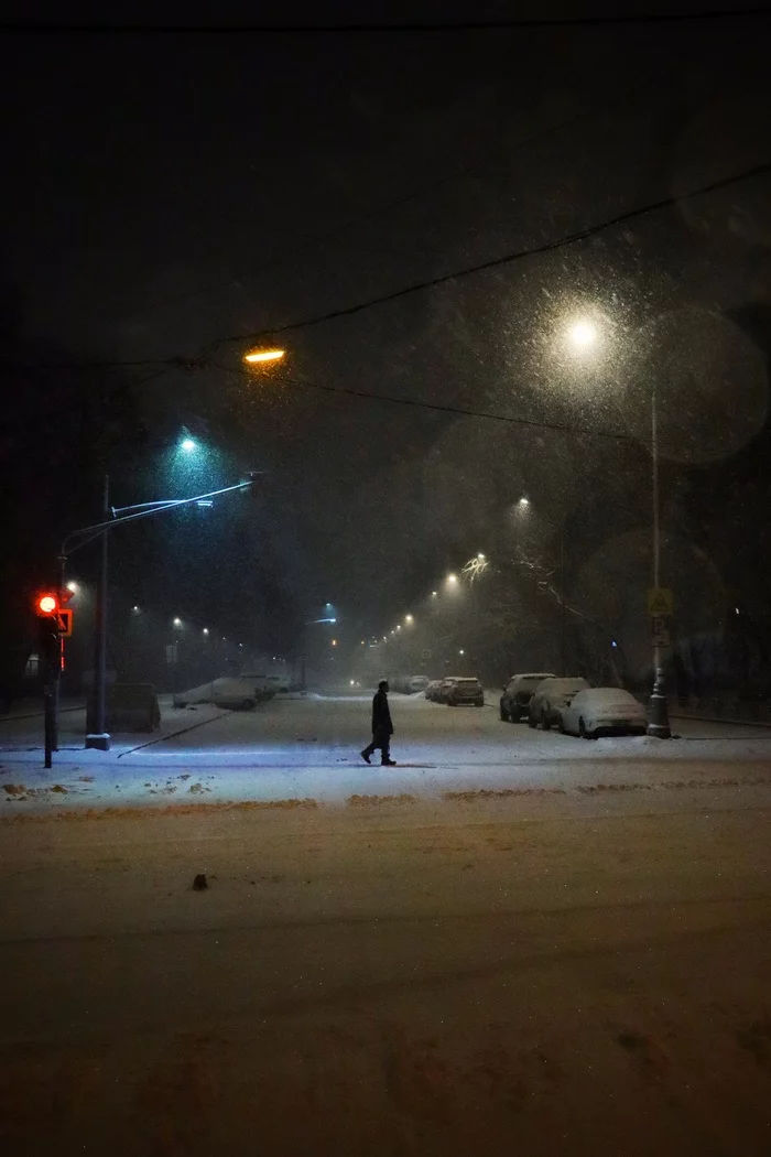 Walk in the snow - My, Moscow, Snowfall, Blizzard, Winter, Night, Snow, Walk, The photo