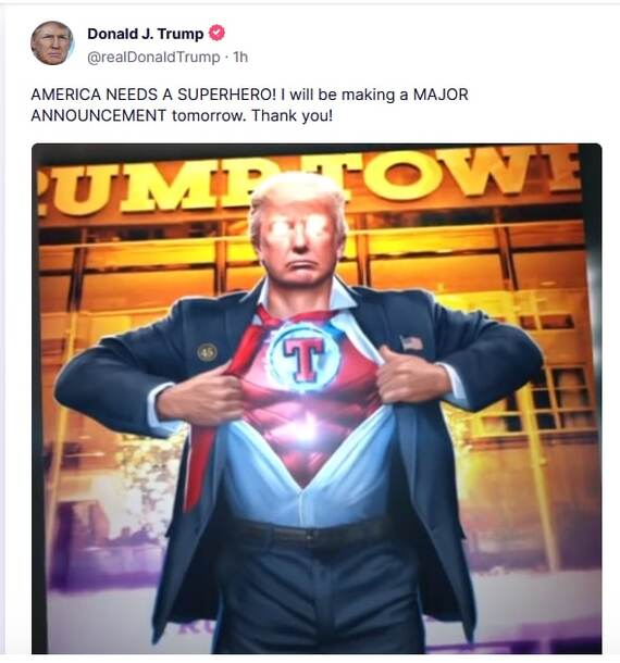 Trump releases video message dressed as superhero and announces 'important announcement' for Thursday - Politics, news, Риа Новости, USA, Donald Trump, Thursday, Announcement, Announcement, Video message, Account, Social networks, Video