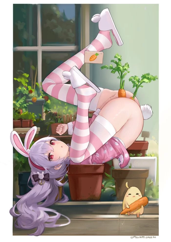 I'm a gardener myself to some extent. - NSFW, Laffey, Azur lane, Anime, Animal ears, Stockings, Hand-drawn erotica, Carrot, Bunnysuit