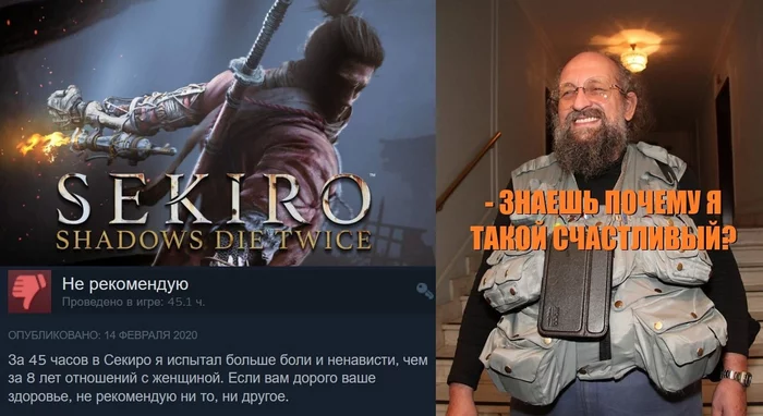 Steam reviews. Sekiro - Computer games, Video game, Picture with text, Memes, Review, Steam Reviews, Repeat, Game Reviews, Sekiro: Shadows Die Twice, Anatoly Wasserman