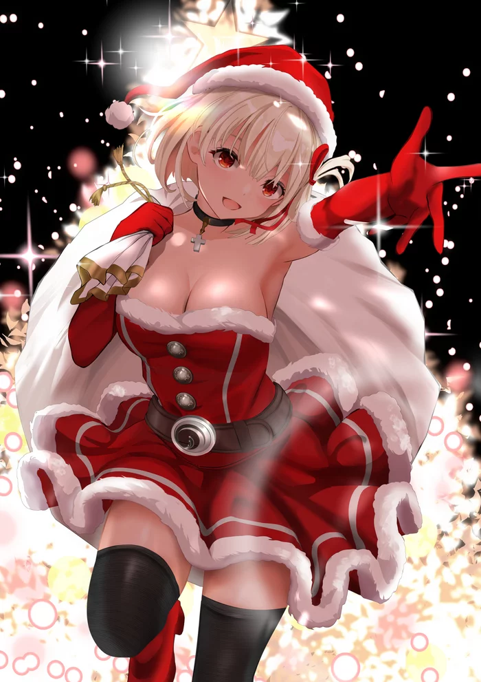Santa, I've been a good boy all year) - NSFW, Girls, Anime art, Art, Anime, Hand-drawn erotica, Nishikigi Chisato, Stockings, Boobs, Santa Claus, Zettai ryouiki