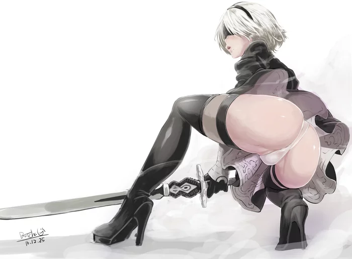 Хороший вид - NSFW, Anime Art, Арт, NIER Automata, Yorha unit No 2 type B, Попа, Бедра, Вид сзади, Рисованная эротика, Эротика, Аниме