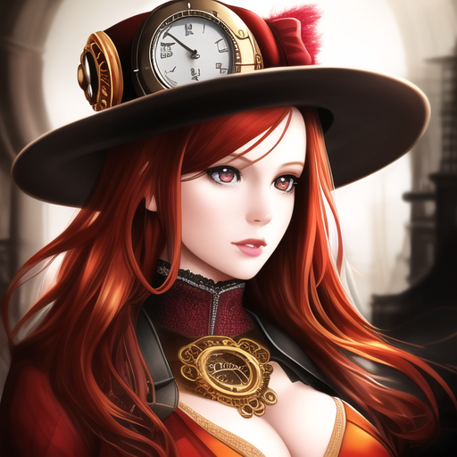 [Redhead Friday] Redheads, cute, steampunk - My, Stable diffusion, Нейронные сети, Digital, Art, Girls, Steampunk, Hat-comania, Redheads, Longpost