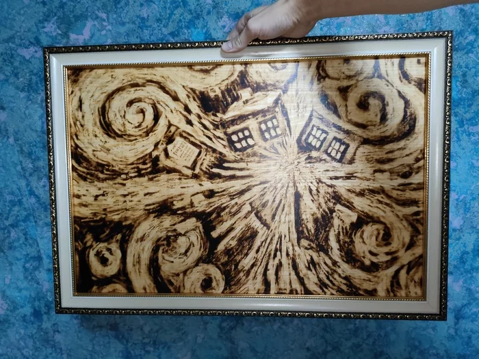 By order of Pikabushnik. As a gift for another Pikabushnik! Burned out a picture of 40 * 60 in size - My, Pyrography, Painting, Presents, CNC, Machine, Doctor Who