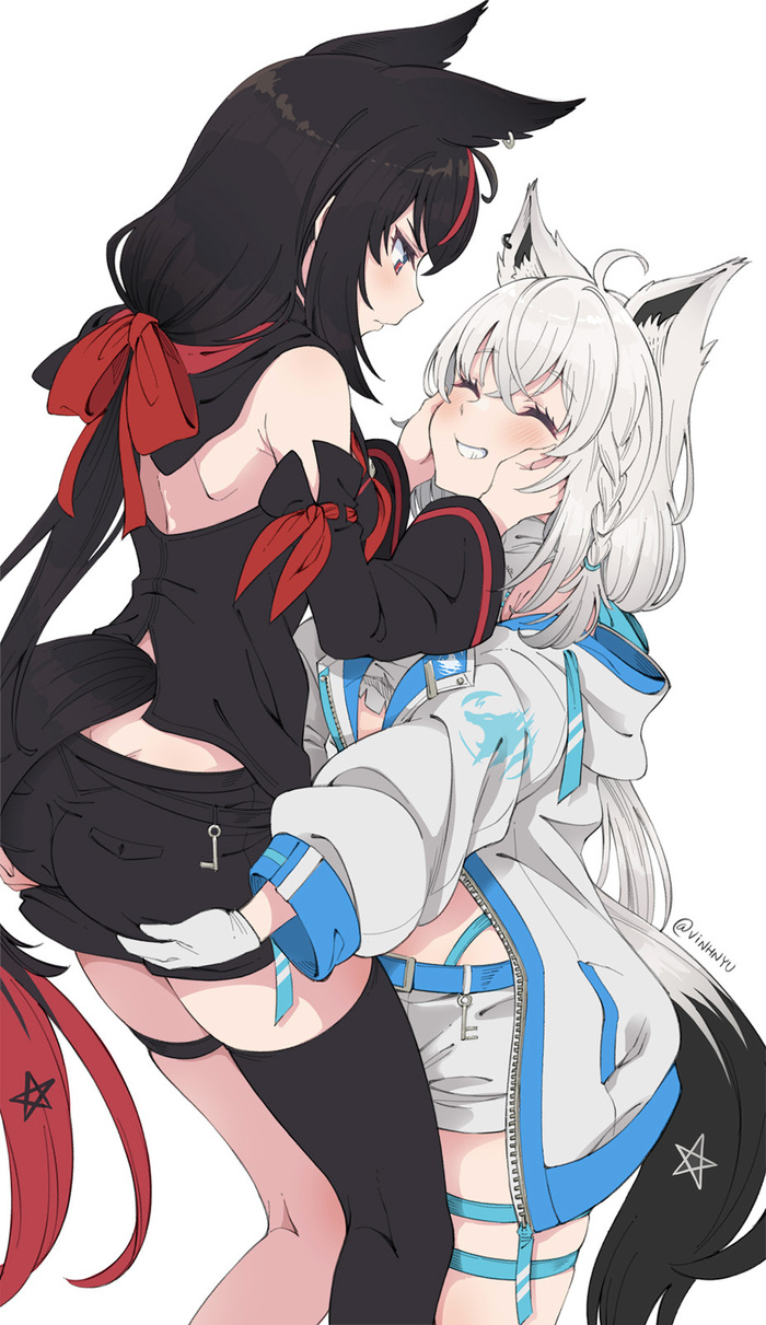 Yin and Yang Virtual YouTuber, Hololive, Kurokami Fubuki, Shirakami Fubuki, , Anime Art, Animal Ears