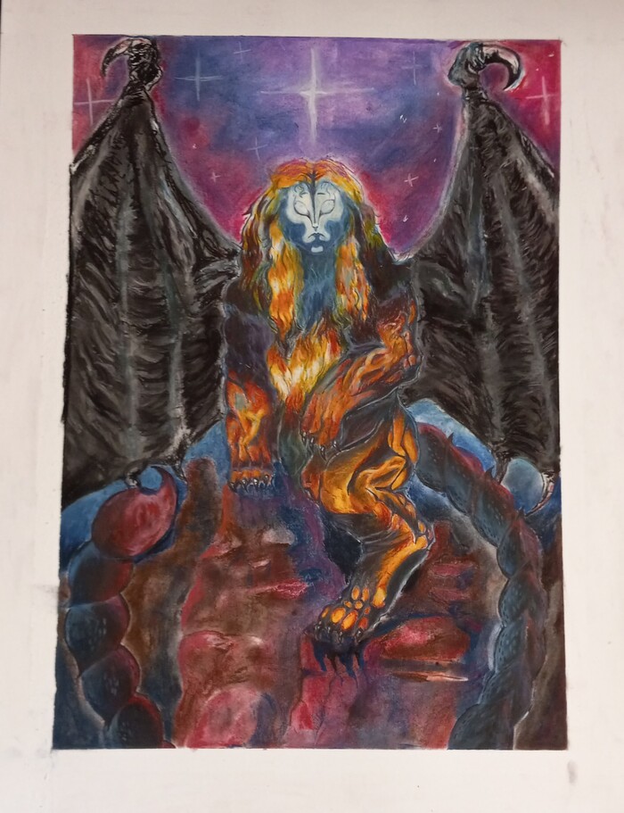 Мантикора. Цветные карандаши + мягкая пастель