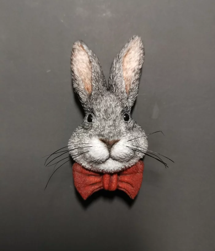 Hare - My, Hare, Polymer clay, Brooch, Лепка, Longpost