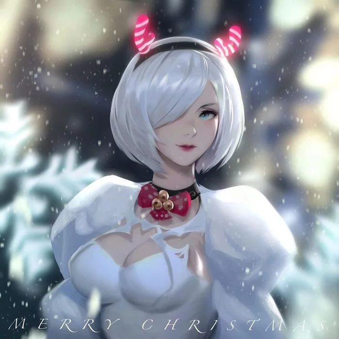 Xmas 2B - Anime, Anime art, Art, NIER Automata, Yorha unit No 2 type B, Games