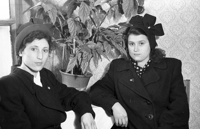 Portrait of two girls, 1957 - the USSR, Old photo, Black and white photo, 50th, 1957
