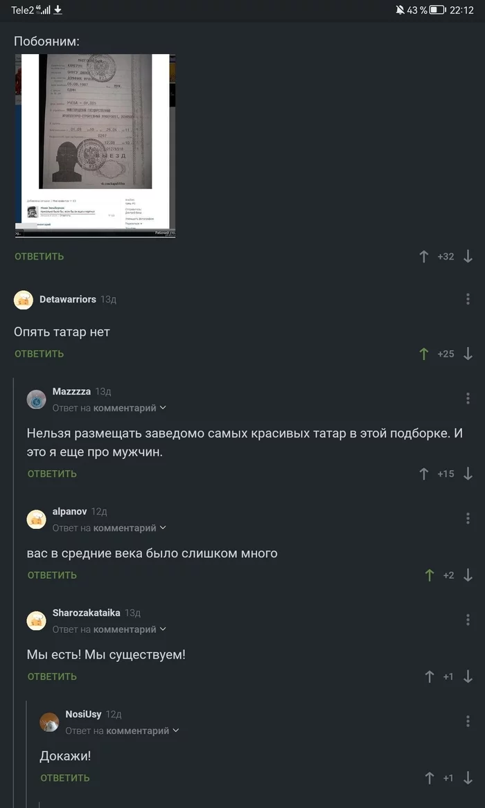 Среднестатистические татары... - Татары, Юмор, Скриншот, Комментарии на Пикабу