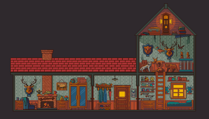 Дом охотника в стиле Pixel-Art Pixel Art, Пиксель, Компьютерная графика, Арт