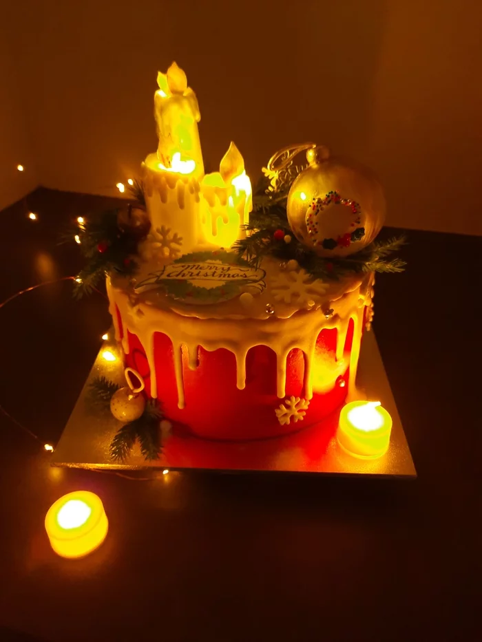 Christmas is coming) - My, Cake, Christmas, Candle, Longpost