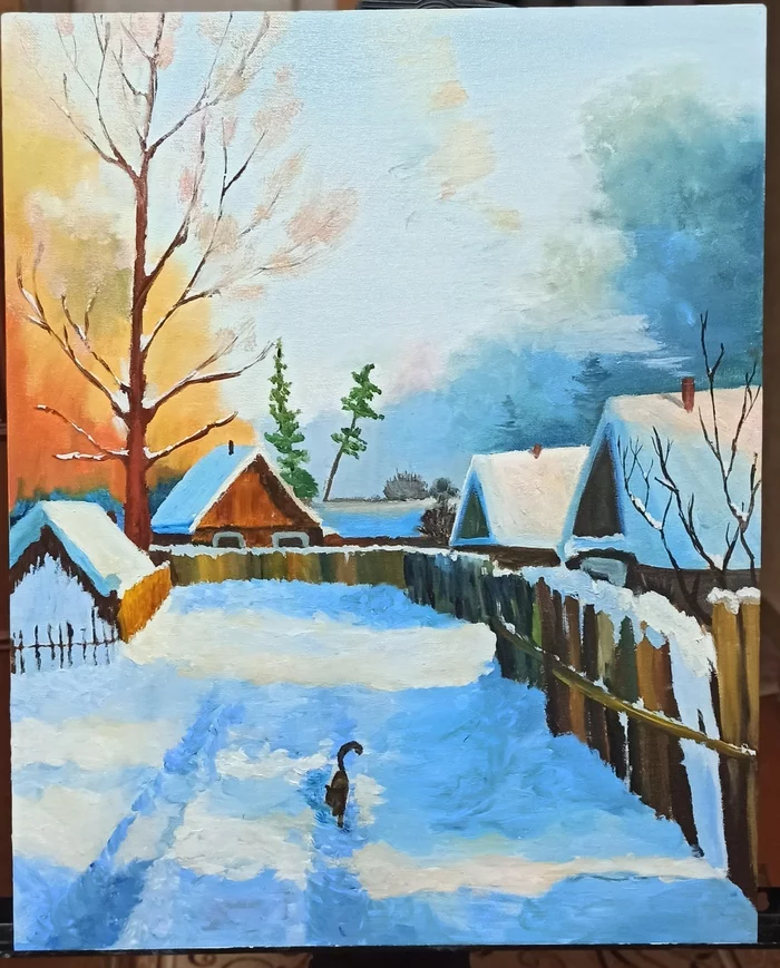 I'm rural... - My, Oil painting, Village