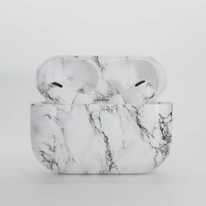 Stylization of Apple AirPods under white marble - My, Marble, Stylization, AirPods, Apple, Airbrushing, Headphones, Design, Handmade, Customization, Longpost