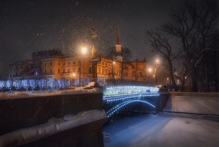 Winter St. Petersburg - My, Winter, Snow, Night, The photo, Saint Petersburg, freezing