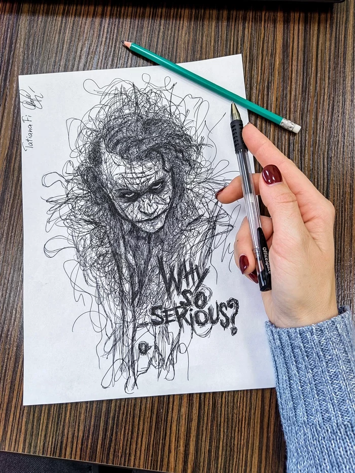 Art therapy. Looks like the Joker? - My, Joker, Drawing, Pencil drawing, Pen drawing, Paint, Painting