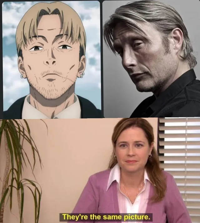 These are the same pictures. - Anime, Anime memes, TV series office, Mads Mikkelsen, Chainsaw man