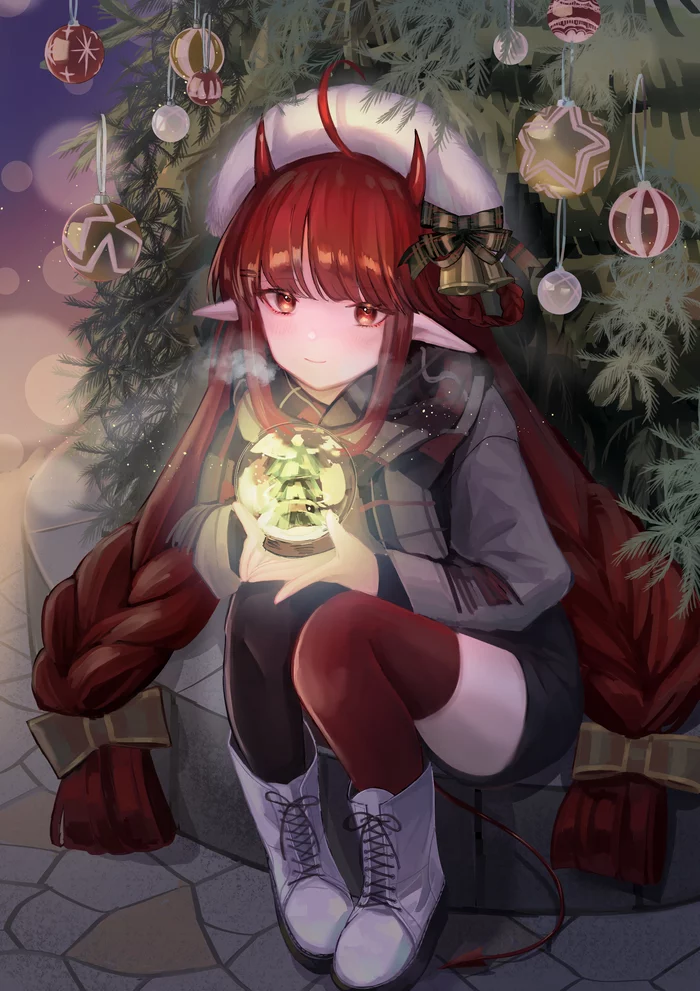 Xmas Vigna - Аниме, Anime Art, Арт, Arknights, Vigna (Arknights), Чулки, Девушка с рогами