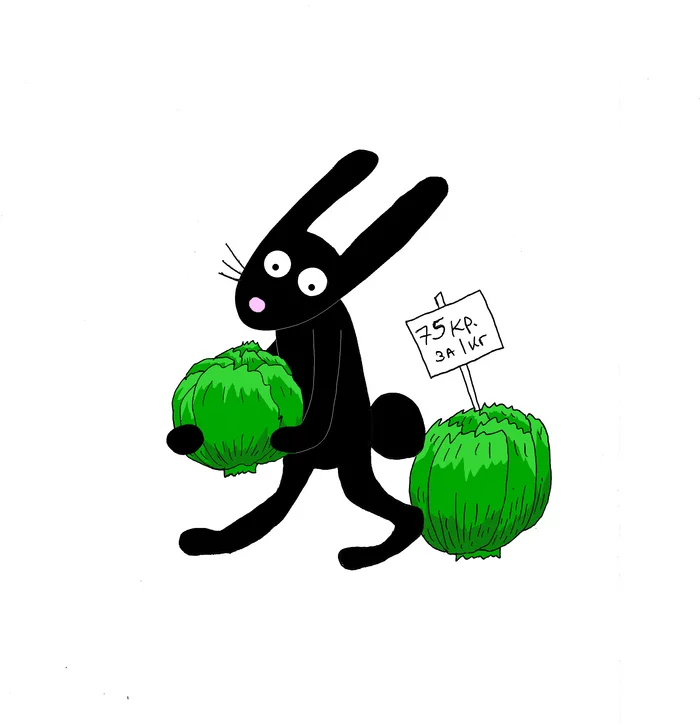 The black rabbit bought cabbage - My, Cabbage, Cartoon, Rabbit, Images