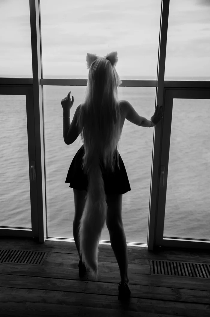 Black and white aesthetic - My, Original, Black and white, Black and white photo, Okami, Girls, Tail, Beautiful, Cosplayers, Longpost