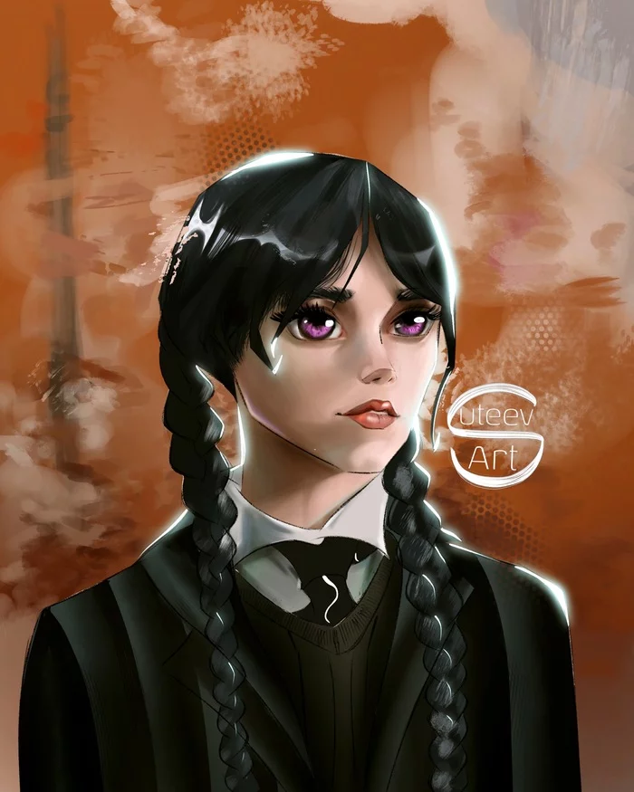 Wednesday Addams - My, Drawing, Art, Illustrations, Vladimir Suteev, Procreate, Digital drawing, Wensday Addams