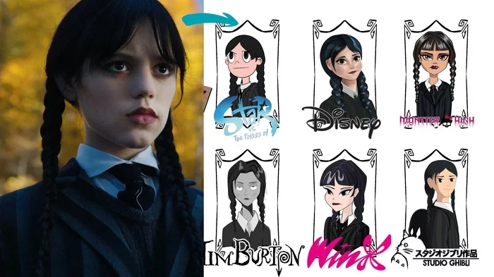 I draw Wednesday in ten different styles - My, Illustrations, Drawing, Digital, Longpost, Procreate, Concept Art, Wensday Addams, Wednesday