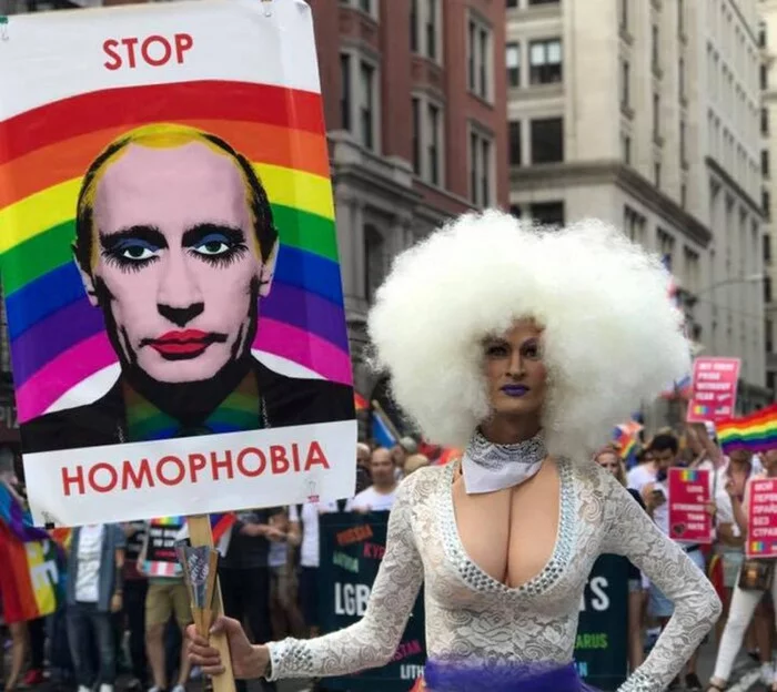 Stop_homo - Gays, Vladimir Putin, Parade, Wig, False breast