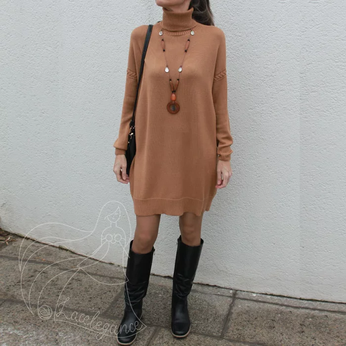Caramel - cashmere and silk sweater dress - My, Knitting, The dress, With your own hands, Pullover, Longpost
