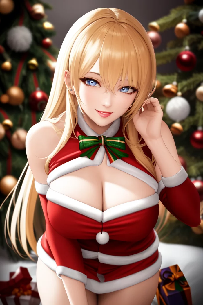 New Year's and Christmas atmosphere from Elysium_Anime_V3 - NSFW, My, Art, Нейронные сети, Artificial Intelligence, Anime, 2D, Stable diffusion, Neural network art, Anime art, Longpost, Christmas trees, New Year, New Year costume, Holidays, Boobs, Underwear