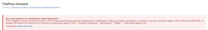 The copyright holders forced the site with chords to remove the chords of the songs of Tsoi and others. - My, Music, Chords, Viktor Tsoi, Copyright holders, Impudence