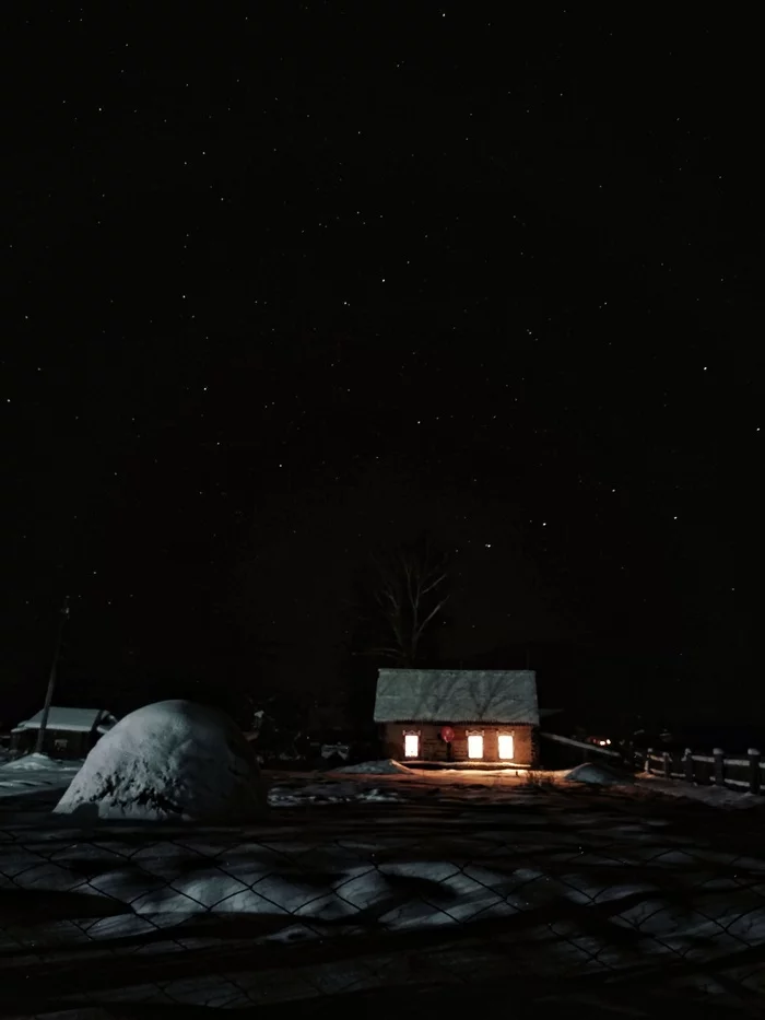 House in the village - Stars, Night, Winter, Wooden house, Altai Republic, My