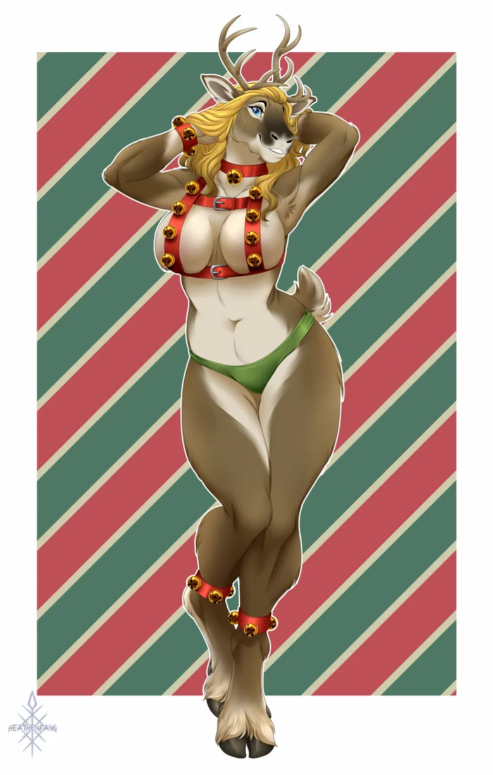 Holiday harness
 - NSFW, Furry, Anthro, Art, Furry edge, Furry deer, Heathenfang