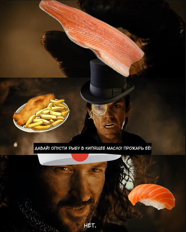 The eternal confrontation between the two states - England, Japan, Sushi, Lord of the Rings