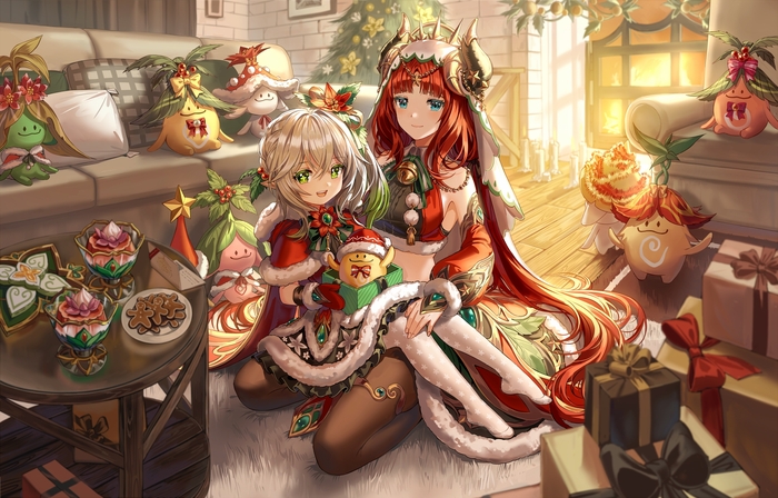 Merry Christmas Genshin Impact, Nilou (Genshin Impact), Nahida (Genshin Impact), Aranara, Anime Art, Game Art, 