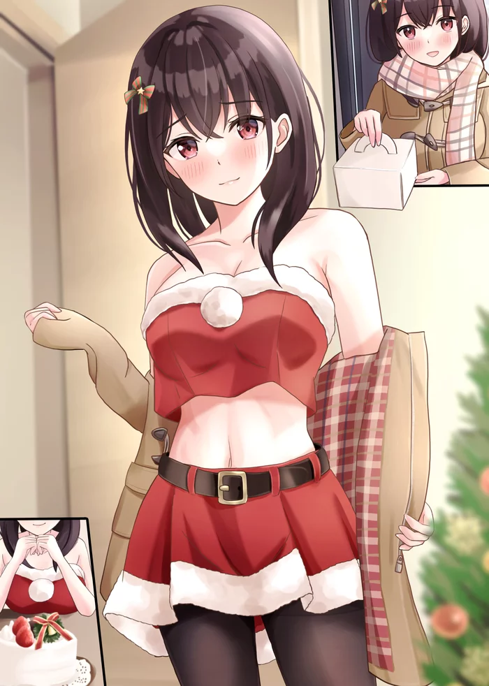 Merry Christmas  - Anime art, Girls, Anime, Art, Original character, Santa costume