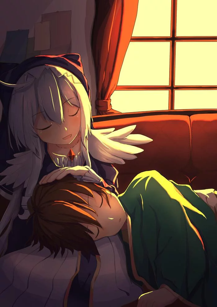 Great place to sleep - Milota, Anime art, Eris, Satou kazuma, Anime, Konosuba