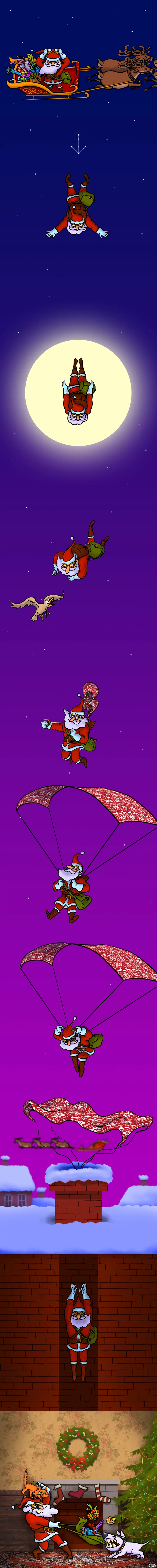 Extreme Santa Job - My, Santa Claus, Comics, Parachute, Extreme, Christmas, Drawing, Humor, Skydiving, Presents, Longpost