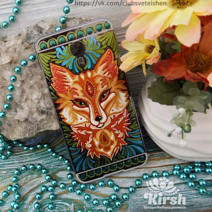 Painting covers fox and owl - My, Dot painting, Design, Designer, Painting, Fox, Owl, Accessories, Case for phone, Individual design, Presents, Handmade, Decor, Decorative arts, Pointillism, Needlework without process