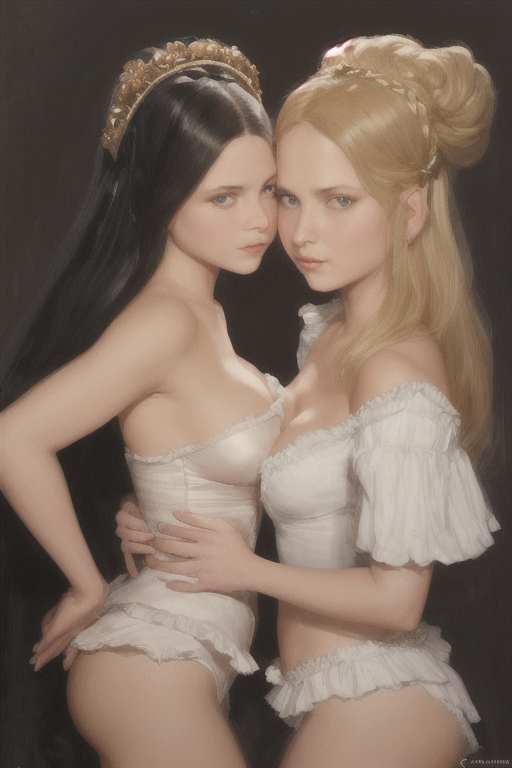 Portrait of two beautiful Latvian Belarusian-Finnish glamorous models in the role of village girls - NSFW, My, Girls, Art, Stable diffusion, Нейронные сети, Digital drawing, Neural network art, Midjourney, 2D, Computer graphics, Digital, Longpost