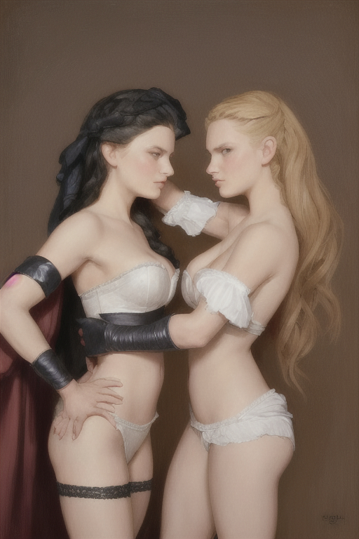 Portrait of two beautiful Latvian Belarusian-Finnish glamorous models in the role of village girls - NSFW, My, Girls, Art, Stable diffusion, Нейронные сети, Digital drawing, Neural network art, Midjourney, 2D, Computer graphics, Digital, Longpost