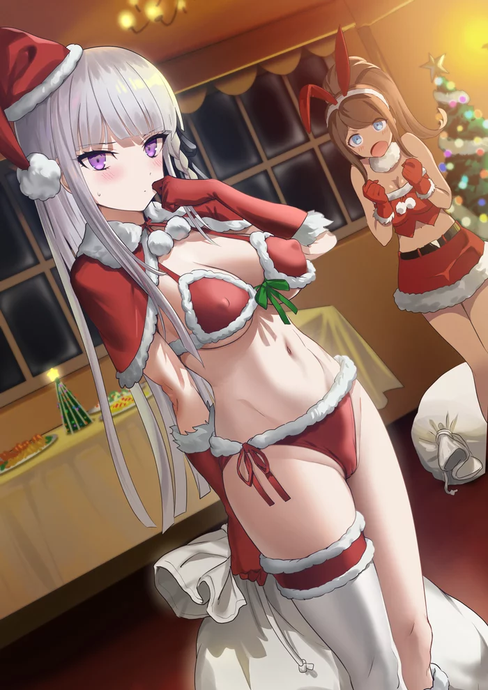 Merry christmas! - NSFW, Anime, Anime art, Art, Games, Danganronpa, Swimsuit, Christmas, Santa Claus, Hand-drawn erotica, Erotic