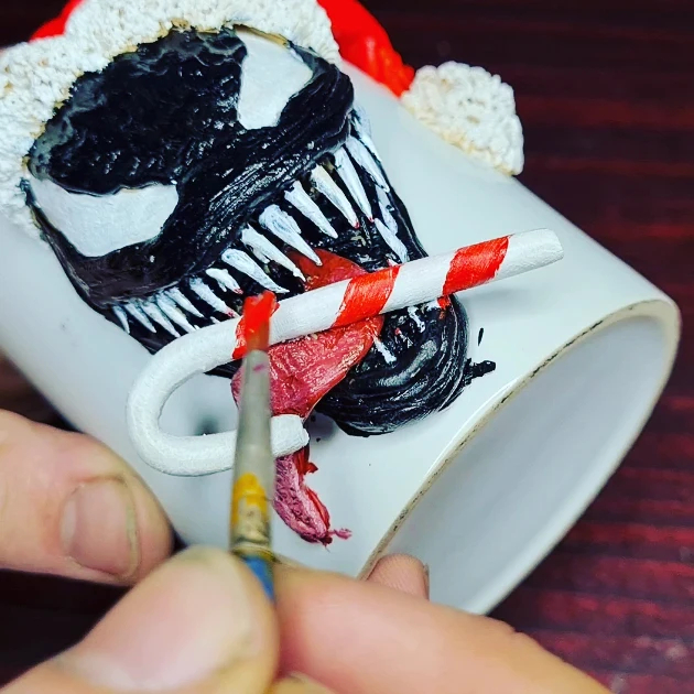 New Year's Venom from polymer clay - My, With your own hands, Decor, Лепка, Crafts, Creation, Souvenirs, Mug with decor, Venom, New Year, Christmas, Longpost, Needlework with process