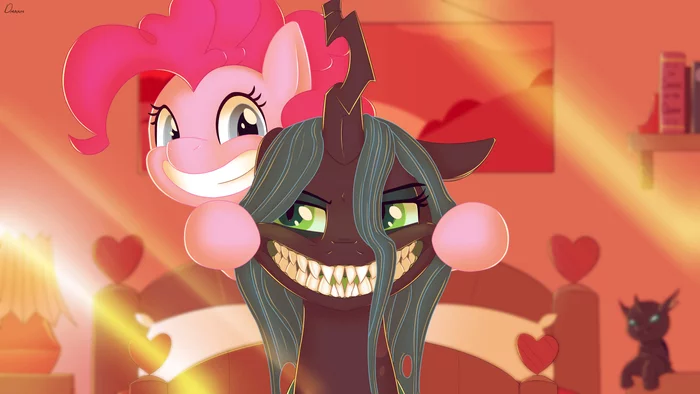 Broad smile - My little pony, PonyArt, Pinkie pie, Queen chrysalis, Changeling