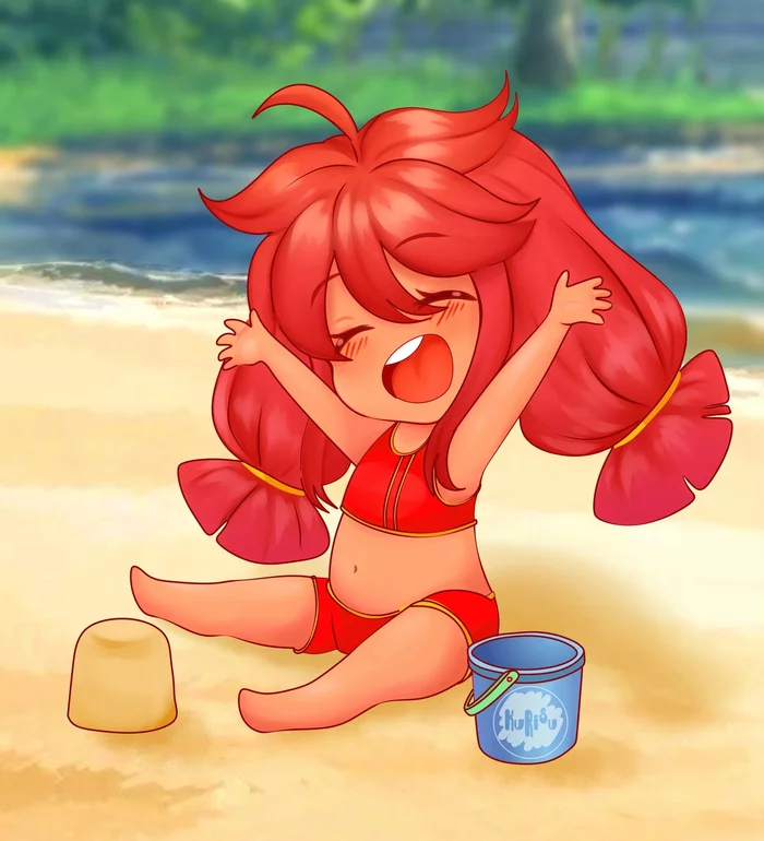 Little Ulya) - Endless summer, Visual novel, Ulyana, Art, Summer, Beach