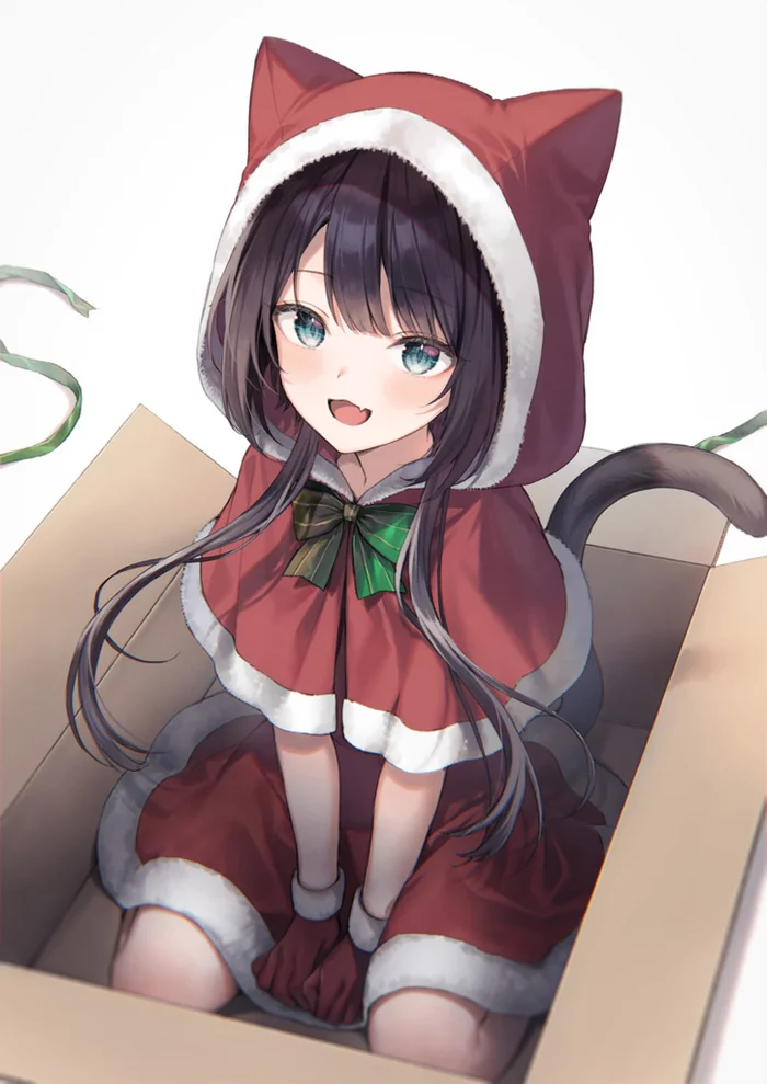 Christmas package for you - Anime art, Anime, Animal ears, Neko, Milota, Christmas