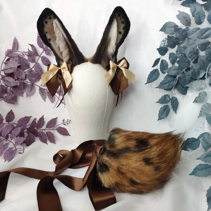 Brown bunny (ears and tail) - My, Accessories, Needlework without process, Sewing, Needlework, Hare, Ears on the crown, Eared, Ears, Bezel, Costume, Longpost