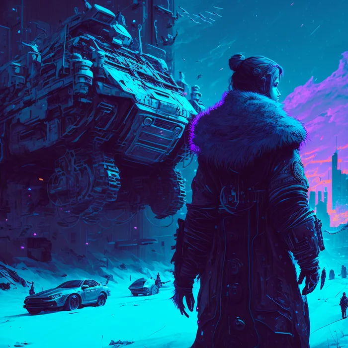 Winter Russian Cyberpunk by Midjourney - Нейронные сети, Cyberpunk, Art, Winter, Russia, Longpost, Neural network art