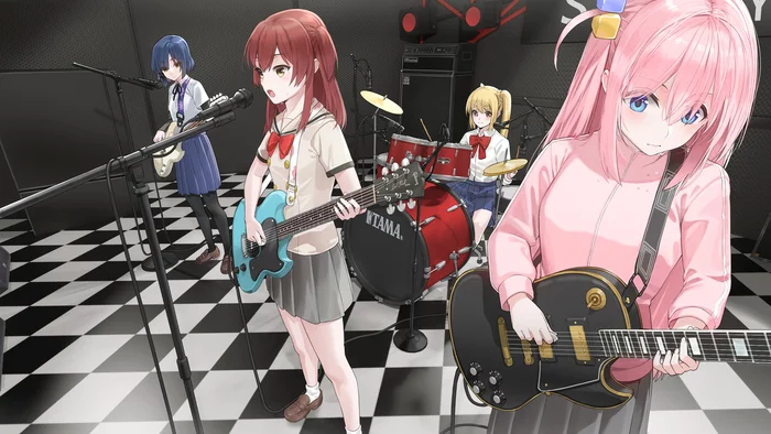 Kessoku Band - Аниме, Anime Art, Bocchi the Rock!, Gotou Hitori, Kita Ikuyo, Ryou Yamada, Жгут